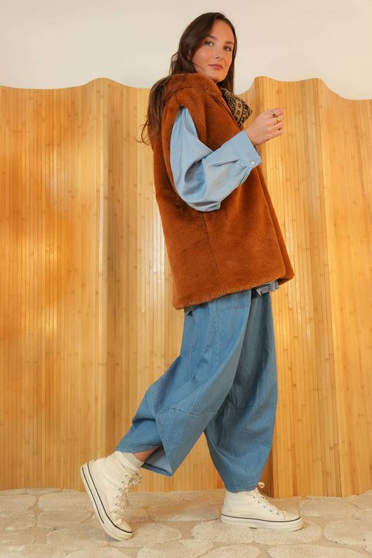 Mara Luxury Faux Fur Hooded Gilet Classic Tan